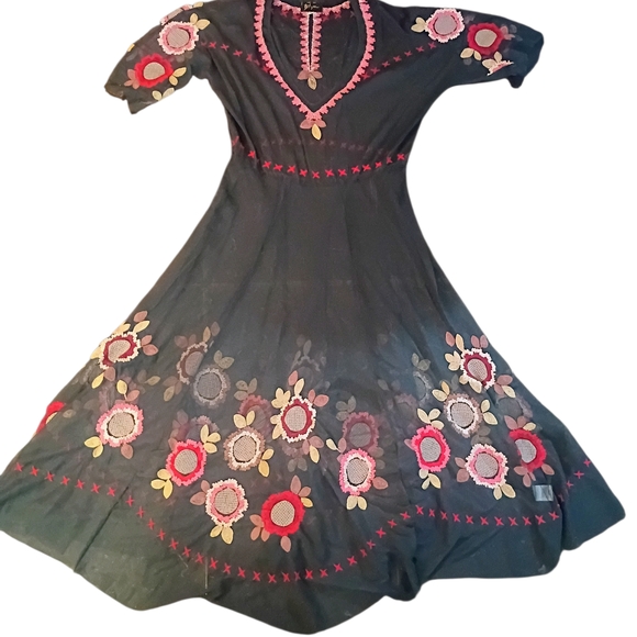 Biya By Johny Was  Red and Pink Embroidery Sheer Dress - Picture 2 of 6